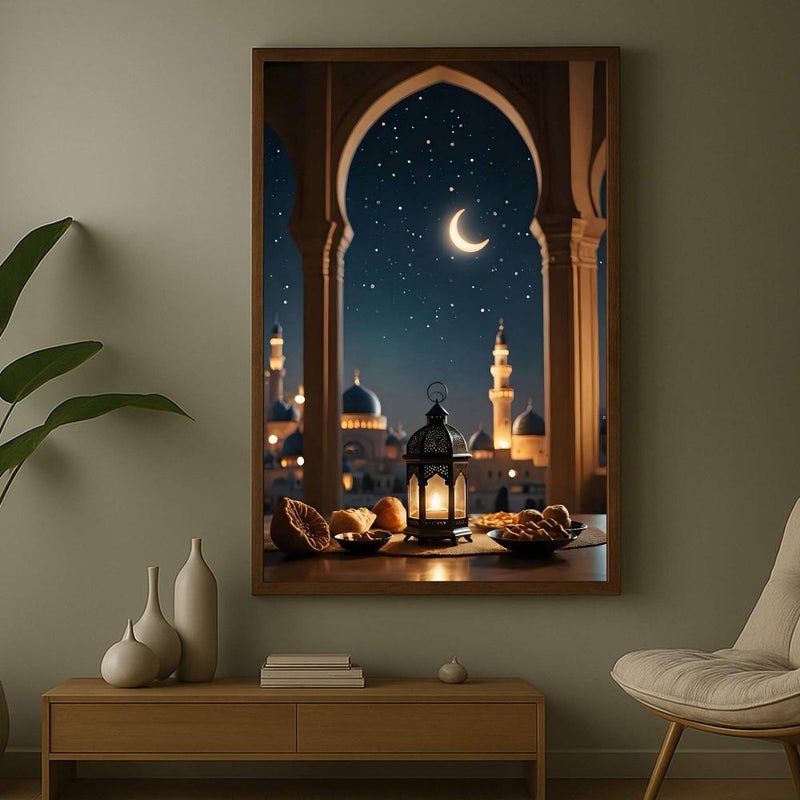 ماركتنا لوحة قماشية بتصميم شهر رمضان المبارك مع برواز مجوف , قطعة واحدة, بمقاس 60×90سم - Image 1